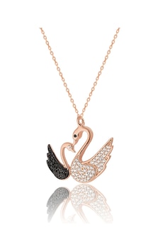 Zanaatsilver 925 ayar Gümüş Rose kaplama Yavrulu Kuğu modeli kolye