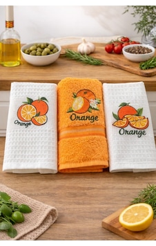 3 Lü Nakışlı Waffle Mutfak Havlusu 40x60 Cm Yumuşak & Süper Emici Turuncu 3 Lü Nakışlı Waffle Mutfak Havlusu 40x60 Cm Yumuşak & Süper Emici Turuncu