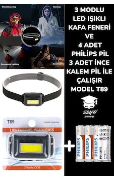 3 Modlu Led Işıklı Kafa Feneri Ve 4 Adet Philips Pil 3 Adet İnce Kalem Pil İle Çalışır Model T89 Çok Renkli 3 Modlu Led Işıklı Kafa Feneri Ve 4 Adet Philips Pil 3 Adet İnce Kalem Pil İle Çalışır Model T89 Çok Renkli