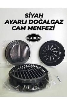 Siyah Ayarlı Doğalgaz Menfezi Cam Ventilasyon Kombi Havalandırma