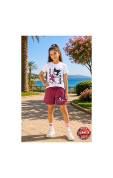 Kidsmadamiko Kuromi Baskılı Kız Çocuk Şort Tişört Takım - %100 Beyaz Kidsmadamiko Kuromi Baskılı Kız Çocuk Şort Tişört Takım - %100 Beyaz