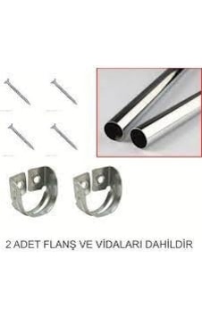 Krom Kaplama Dolap Içi Askı Borusu - Askılık Boru + 2 Adet Flanş Krom