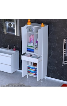 Modilayn Yeni Afra 65 X 173 X 32,5 Cm 1 Çekmece 4 Kapak 5 Raf 8 Bölme Çok Amaçlı Banyo & Mutfak Dolabı Beyaz