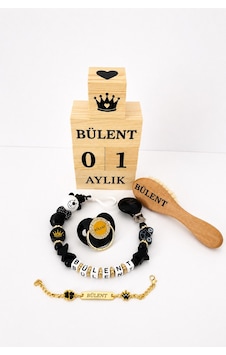 Kişiye Özel İsimli-emzik 0-6 Aylık-emzik Askısı Zinciri-bebek Künye Bileklik Metal Olup Su Nem İle Temas Ettirmeyiniz-bebek Saç Fırçası Keçi Kılı Ahşap-bebek Anı Küpü Ahşap Pürüsüz-hediyelik-anne Siyah