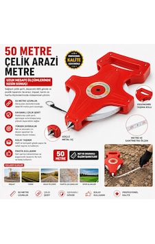 50 Metre Çelik Arazi Metresi Profesyonel Şerit Metre Dayanıklı Ölçüm Bandı 50 M