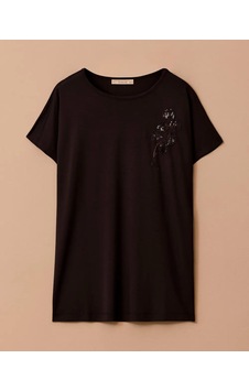 Büyük Beden Kısa Kollu İşlemeli Bisiklet Yaka T-shirt Gala-xi Siyah
