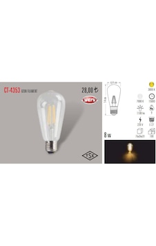 Cata Ct-4353 8w Rustik Led Ampul Uzun Flmanet 3200k Gün Işığı Cata Ct-4353 8w Rustik Led Ampul Uzun Flmanet 3200k Gün Işığı