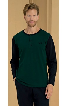 Pijadore %100 Pamuk 2283 Uzun Kol Erkek Pijama Takımı Yeşil