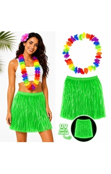 Neon Yeşil Hawaii Etek 40 Cm Ve Rengarenk Hawaii Kolye "