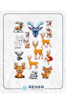 Geyik Sticker Set A5 Sevimli Geyik Telefon, Tablet, Defter Ve Laptop Sticker Seti Folyo Baskı Geyik Sticker Set A5 Sevimli Geyik Telefon, Tablet, Defter Ve Laptop Sticker Seti Folyo Baskı
