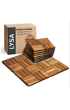 Teak Ağacı Yer Karosu 9 Adet 1 Koli Bahçe Banyo Deck Ahşap Karo Masif Yer Döşemesi Balkon Deck