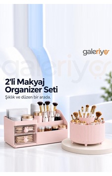 Makyaj Organizeri Çekmeceli Tavşan Ve 360 Derece Dönebilen 5 Bölmeli İkili Set Pembe Açık Beyaz Makyaj Organizeri Çekmeceli Tavşan Ve 360 Derece Dönebilen 5 Bölmeli İkili Set Pembe Açık Beyaz