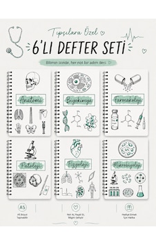 Temel Tıp Bilimleri A5 Defter Seti 6'lı Anatomi, Biyokimya, Fizyoloji, Patoloji, Mikrobiyoloji, Farmakoloji 60 Yaprak Düz Temel Tıp Bilimleri A5 Defter Seti 6'lı Anatomi, Biyokimya, Fizyoloji, Patoloji, Mikrobiyoloji, Farmakoloji 60 Yaprak Düz