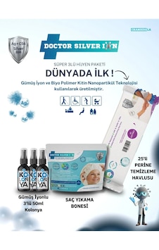 Doctor Silver Ion Gümüş İyonlu Kolonya 3 x 50 ML + Saç Yıkama Bonesi + Perine Islak Mendili 25'li Doctor Silver Ion Gümüş İyonlu Kolonya 3 x 50 ML + Saç Yıkama Bonesi + Perine Islak Mendili 25'li