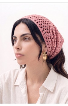 Kadın File Örgü Görünümlü Triko Bandana Plaj Aksesuarı Pembe Pembe