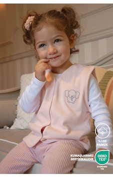 Lilalinda Bebek/çocuk Yelek Pembe %100 Pamuk Nakış Detaylı Pudra Pembe