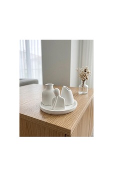 4 Lü Set Dekor Mumluk Vazo Tepsi Beyaz - 916705644 4 Lü Set Dekor Mumluk Vazo Tepsi Beyaz - 916705644