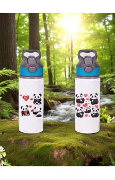Kalpli Panda Baskılı 2'li Pipetli Matara Suluk 650 Ml Beyaz Kalpli Panda Baskılı 2'li Pipetli Matara Suluk 650 Ml Beyaz