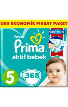 Prima Pampers Aktif Bebek Dev Ekonomik Fırsat Paket Bebek Bezi 11-16 KG 5 Beden 368 Adet Prima Pampers Aktif Bebek Dev Ekonomik Fırsat Paket Bebek Bezi 11-16 KG 5 Beden 368 Adet