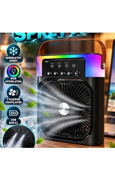 Taşınabilir Masaüstü Sprey Fan Usb Şarjlı Rgb Aydınlatmalı Mini Serinletici