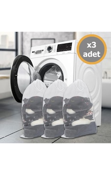 3 Adet Lüx Perde Ve Çamaşır Yıkama Filesi Ipli 60x80 Cm Battal Boy Beyaz