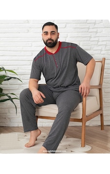 Lukitus Kısa Kol Pamuk Süprem Erkek Büyük Beden Pijama Takımı Füme Lukitus Kısa Kol Pamuk Süprem Erkek Büyük Beden Pijama Takımı Füme