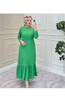 Lovie Moda Kadın Eteği Volanlı Elbise Yeşil Lovie Moda Kadın Eteği Volanlı Elbise Yeşil