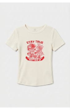 TOMMYLIFE Ekru Standart Fit Baskılı Kısa Kollu Kadın T-shirt - 97201 TOMMYLIFE Ekru Standart Fit Baskılı Kısa Kollu Kadın T-shirt - 97201
