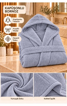 Kapüşonlu Unisex Rashell Bornoz Cepli Yumuşak Dokulu Gri Kapüşonlu Unisex Rashell Bornoz Cepli Yumuşak Dokulu Gri