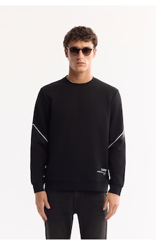 Avva Erkek Siyah Bisiklet Yaka Pamuklu Bi-stretch Baskılı Regular Fit Sweatshirt A52y1258
