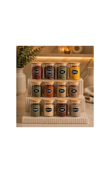 12'li Etiketli Bambu Kapaklı 250 Ml Cam Vakumlu Baharatlık Seti Diğer 12'li Etiketli Bambu Kapaklı 250 Ml Cam Vakumlu Baharatlık Seti Diğer