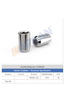 20 Adet Alyan Başlıklı Somun M12x1,25 20 Adet Alyan Başlıklı Somun M12x1,25