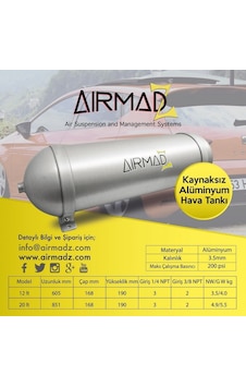 Kaynaksız Aluminyum Hava Tankı 20 Litre Kaynaksız Aluminyum Hava Tankı 20 Litre