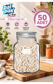 Büyük Boy Gümüş Metal Kapaklı Kavanoz Görünümlü Saklama Poşeti 17x27 Cm-1000 Ml 50 Adet Şeffaf Büyük Boy Gümüş Metal Kapaklı Kavanoz Görünümlü Saklama Poşeti 17x27 Cm-1000 Ml 50 Adet Şeffaf