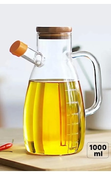 1000 Ml Bambu Kapaklı Borosilikat Yağdanlık Cam Yağlık Sirkelik Şişesi Master Vakumlu Sosluk Ahşap