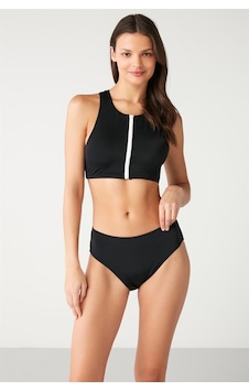 Kom Ritsle Düz Renk Fermuarlı Bikini Siyah Kom Ritsle Düz Renk Fermuarlı Bikini Siyah