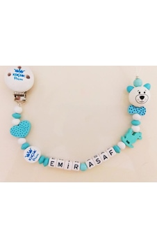İsimli Emzik Zinciri - Emzik Askısı - Bebek Bez071 Mavi İsimli Emzik Zinciri - Emzik Askısı - Bebek Bez071 Mavi