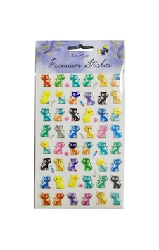 Puf Sticker Balıklı Kedi Çok Renkli
