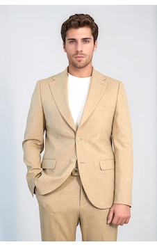 Kum Beji Slim Fit İki Düğmeli Keten Görünümlü Erkek Takım Elbise - Wessi Taba Kum Beji Slim Fit İki Düğmeli Keten Görünümlü Erkek Takım Elbise - Wessi Taba