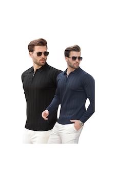 Madmext Siyah/lacivert Polo Yaka Fermuarlı Örme Kazak 2'li Set 7242 Siyah - Lacivert Madmext Siyah/lacivert Polo Yaka Fermuarlı Örme Kazak 2'li Set 7242 Siyah - Lacivert