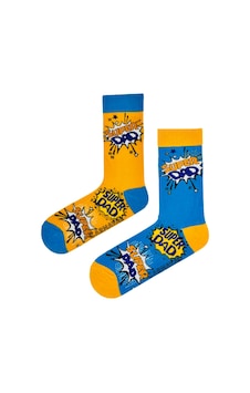 Carnaval Socks Sağlı Sollu Super Dad Desenli Renkli Çorap Renkli Çok Renkli