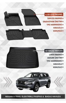Sahler Nissan X-trail Elektrikli 2022+ 7 Koltuklu Uyumlu Premium Havuzlu Oto Paspas Ve Liner Bagaj H