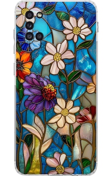 Printify Samsung Galaxy A31 İle Uyumlu Vitray Mavi Bahar Tasarımlı Şeffaf Silikon Kılıf Şeffaf