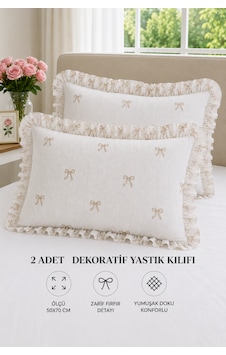 2 Li Pamuklu Fırfırlı Yastık Kılıfı 50x70 Kahverengi 2 Li Pamuklu Fırfırlı Yastık Kılıfı 50x70 Kahverengi