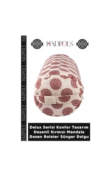Delux Serisi Konfor Tasarım Desenli Kırmızı Mandala Desen Bolster Sünger Dolgu