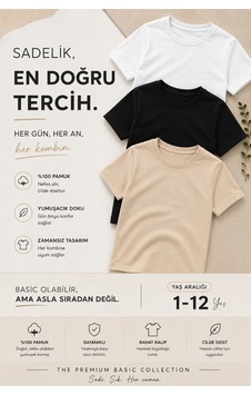 Overmax Çocuk Basic 3' Lü Tişört Seti Zamansız Şıklık, Gün Boyu Konfor Siyah-bej-beyaz - 887278767 Siyah-bej-beyaz