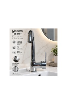 Krom Lavabo Bataryası 360 Döner Gövdeli Tek Kollu Lavabo Musluğu Şık Modern Tasarım Gümüş Krom Lavabo Bataryası 360 Döner Gövdeli Tek Kollu Lavabo Musluğu Şık Modern Tasarım Gümüş