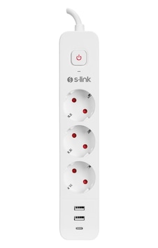 S-lınk Spg03tc, 3 Soket, Akım Korumalı Priz, 1x Type-c, 2xusb 5v 4a, 1.5mt %100 Bakır 1mm Kablo, 750 Standart S-lınk Spg03tc, 3 Soket, Akım Korumalı Priz, 1x Type-c, 2xusb 5v 4a, 1.5mt %100 Bakır 1mm Kablo, 750 Standart