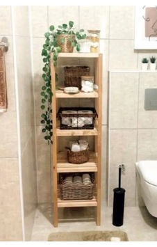 Ahşap 5 Raflı Açık Banyo Dolabı Banyo Düzenleyici Raf Mob111 Çam Çam