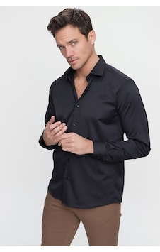 Morven Slim Fit Düz Sert Yaka Uzun Kollu Gömlek Siyah Morven Slim Fit Düz Sert Yaka Uzun Kollu Gömlek Siyah